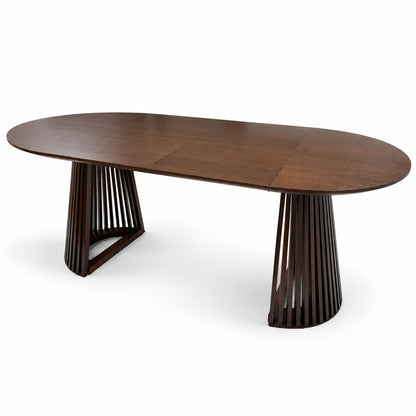 Ruston Premium Oak Veneer Round Extendable Table with Slats - Dark Walnut