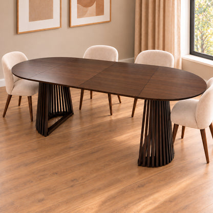 Ruston Premium Oak Veneer Round Extendable Table with Slats - Dark Walnut