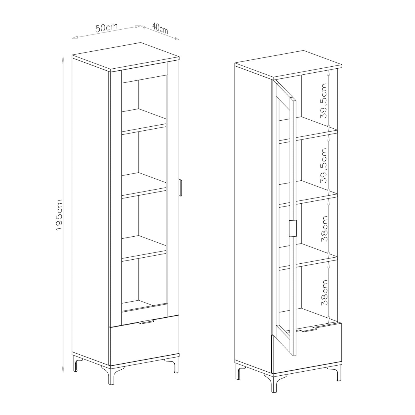 Lana Modern Display Cabinet with Glass Door and Drawer – Oak Artisan