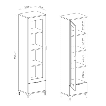 Lana Modern Display Cabinet with Glass Door and Drawer – Oak Artisan