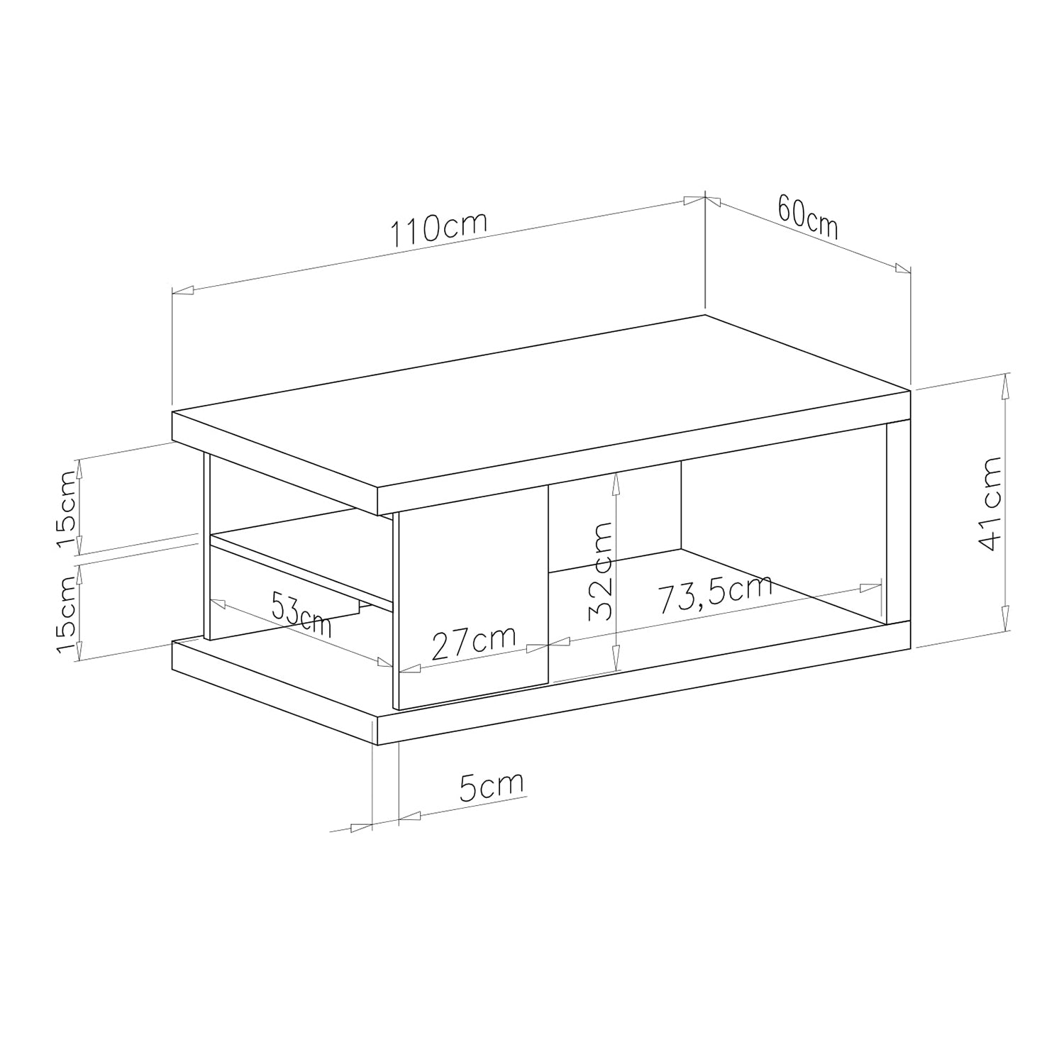Lana Modern Coffee Table with Open Storage Shelves – White & Black
