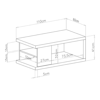 Lana Modern Coffee Table with Open Storage Shelves – White & Black