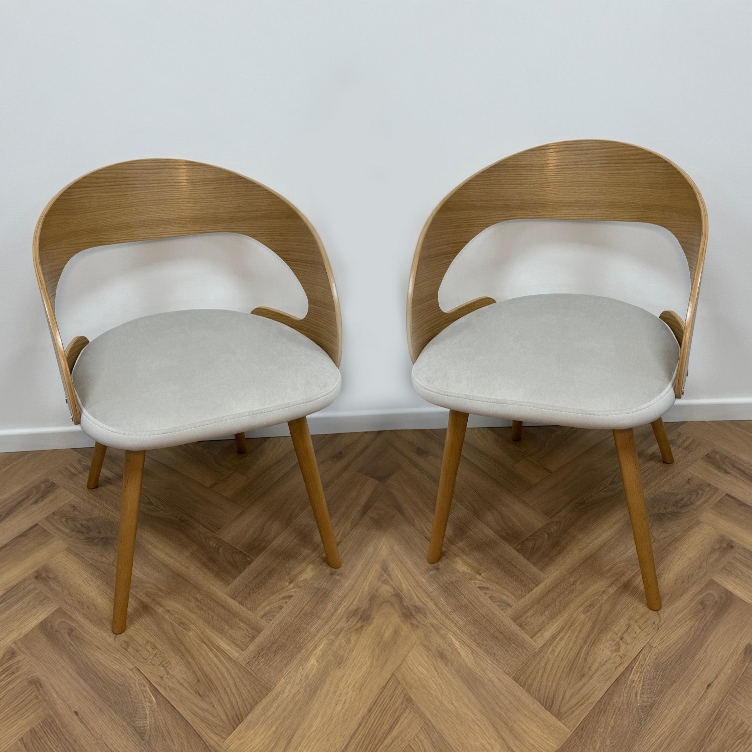 Ruston Scandinavian Style Set of 2 Wooden Chairs - Natural Beech / Light Grey