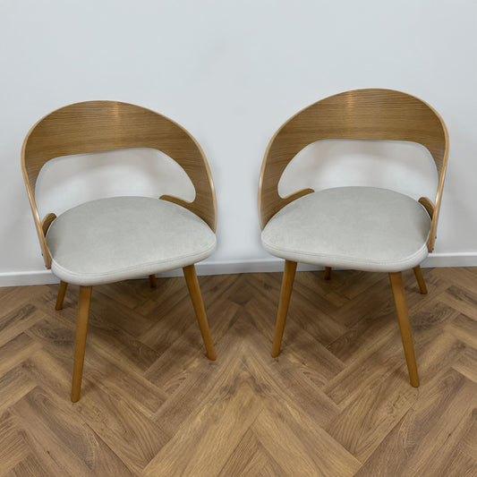 Ruston Scandinavian Style Set of 2 Wooden Chairs - Natural Beech / Light Grey