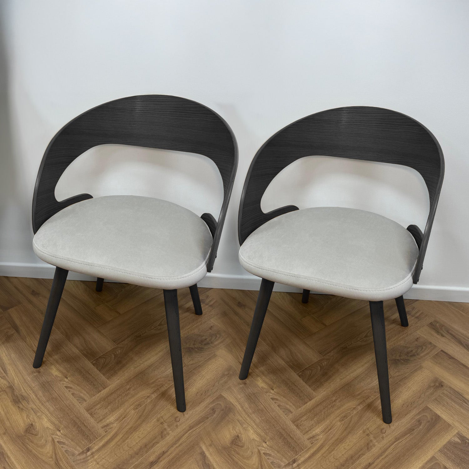Ruston Scandinavian Style Set of 2 Wooden Chairs - Black / Light Grey