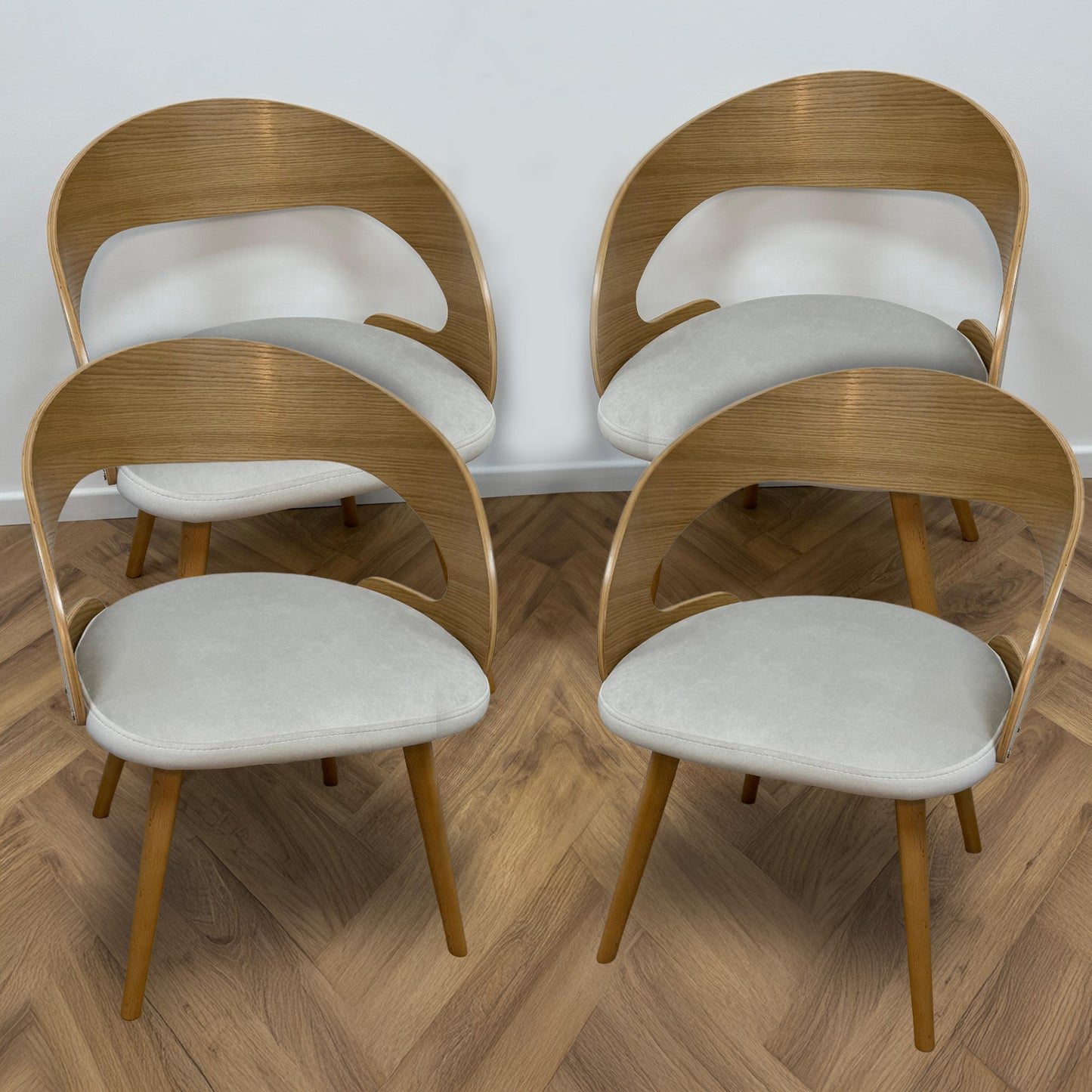 Ruston Scandinavian Style Set of 4 Wooden Chairs - Natural Beech / Light Grey