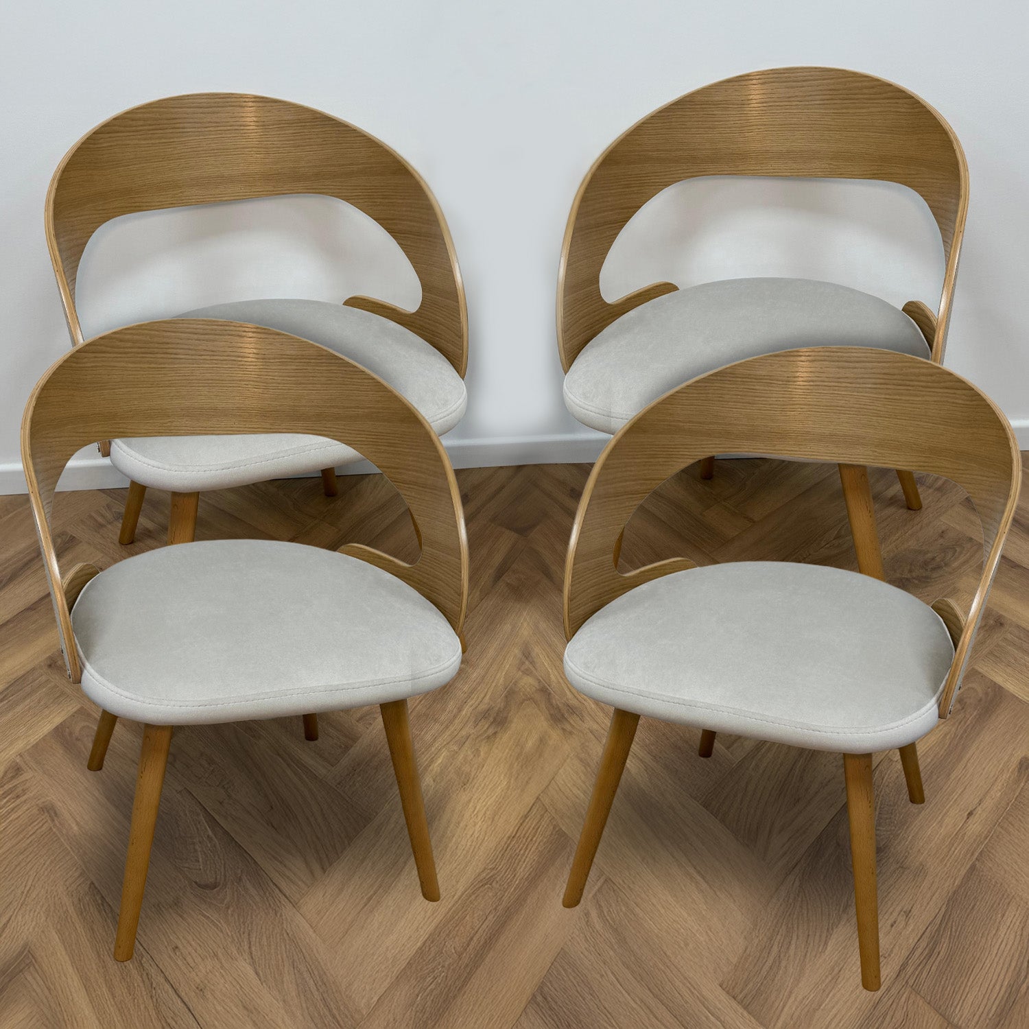 Ruston Scandinavian Style Set of 4 Wooden Chairs - Natural Beech / Light Grey