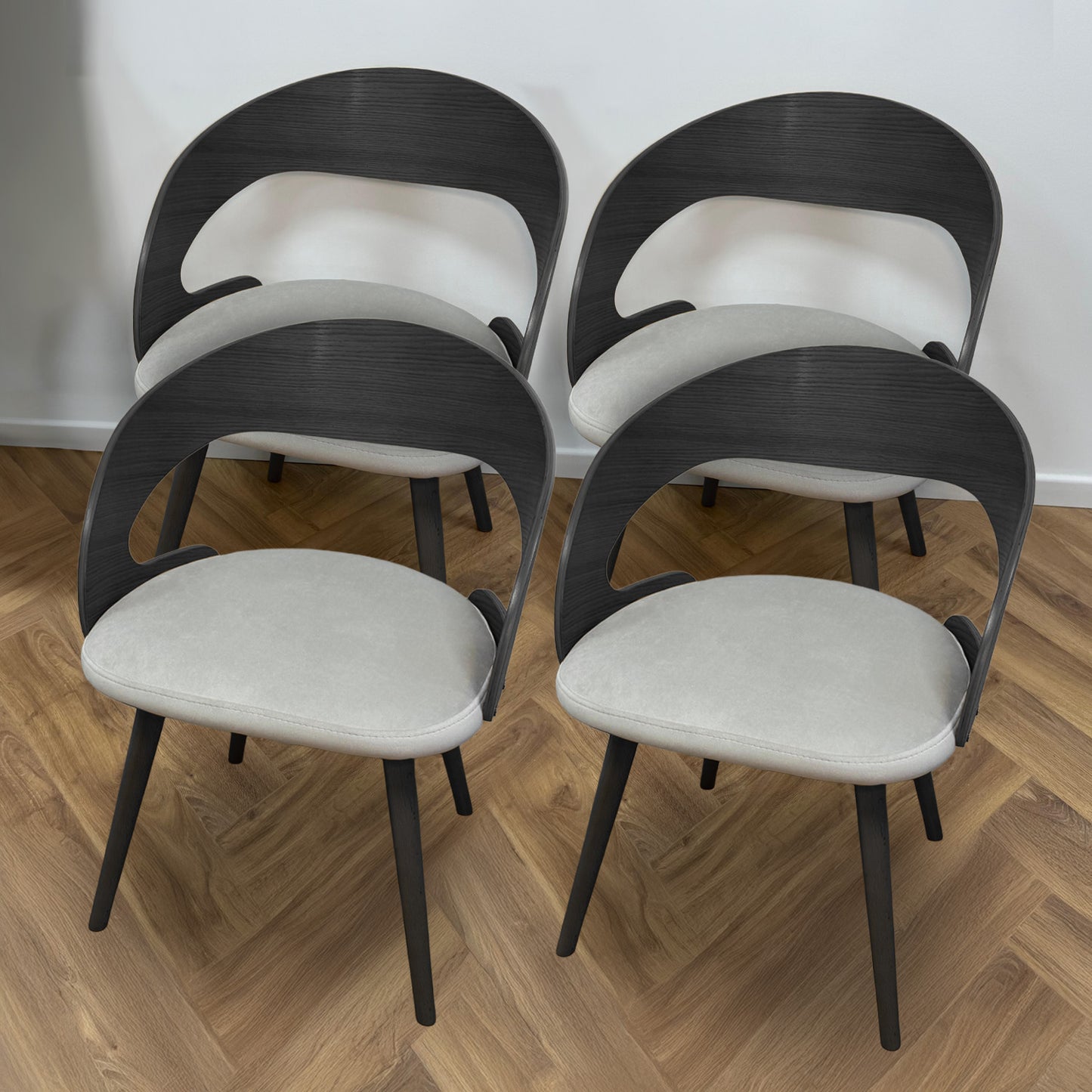 Ruston Scandinavian Style Set of 4 Wooden Chairs - Black / Light Grey