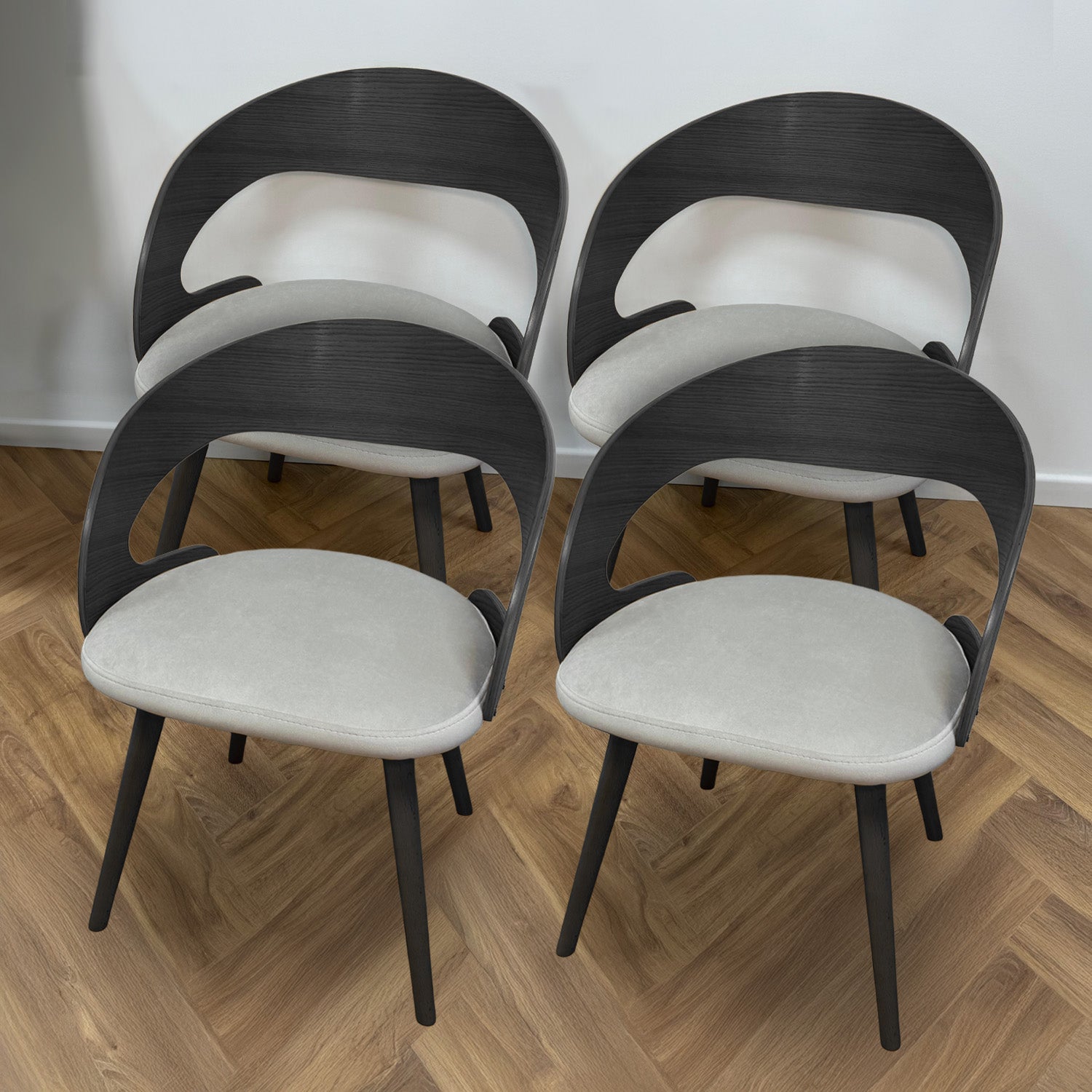 Ruston Scandinavian Style Set of 4 Wooden Chairs - Black / Light Grey