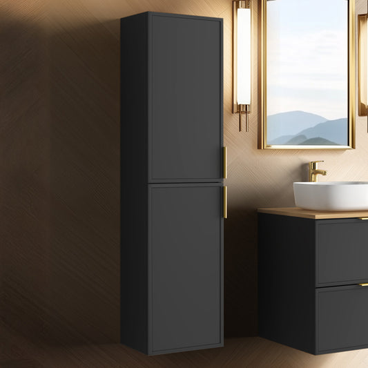 Simple Modern Minimal 2 Door Tall Bathroom Cabinet 136cm - Anthracite