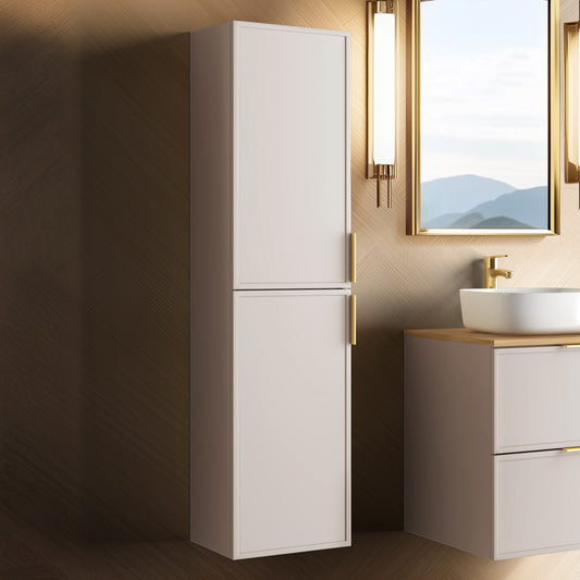 Simple Modern Minimal 2 Door Tall Bathroom Cabinet 136cm - Cashmere