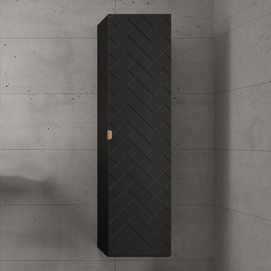 Trend Herringbone Pattern Door Tall Bathroom Cabinet - Black