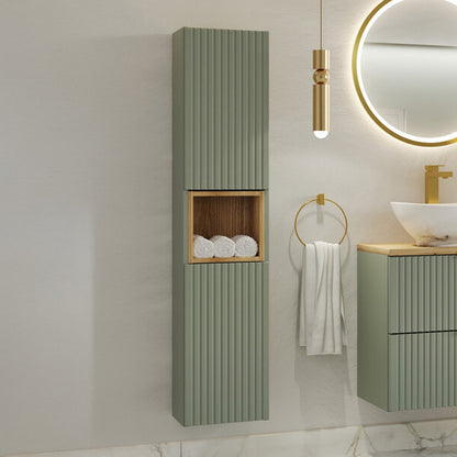 Line Reed 2 Door Tall Bathroom Cabinet - Sage