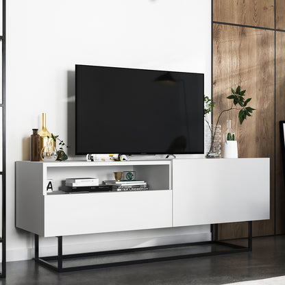 Enjoy Minimalist Freestanding TV Unit with Open Shelf and Metal Base – White