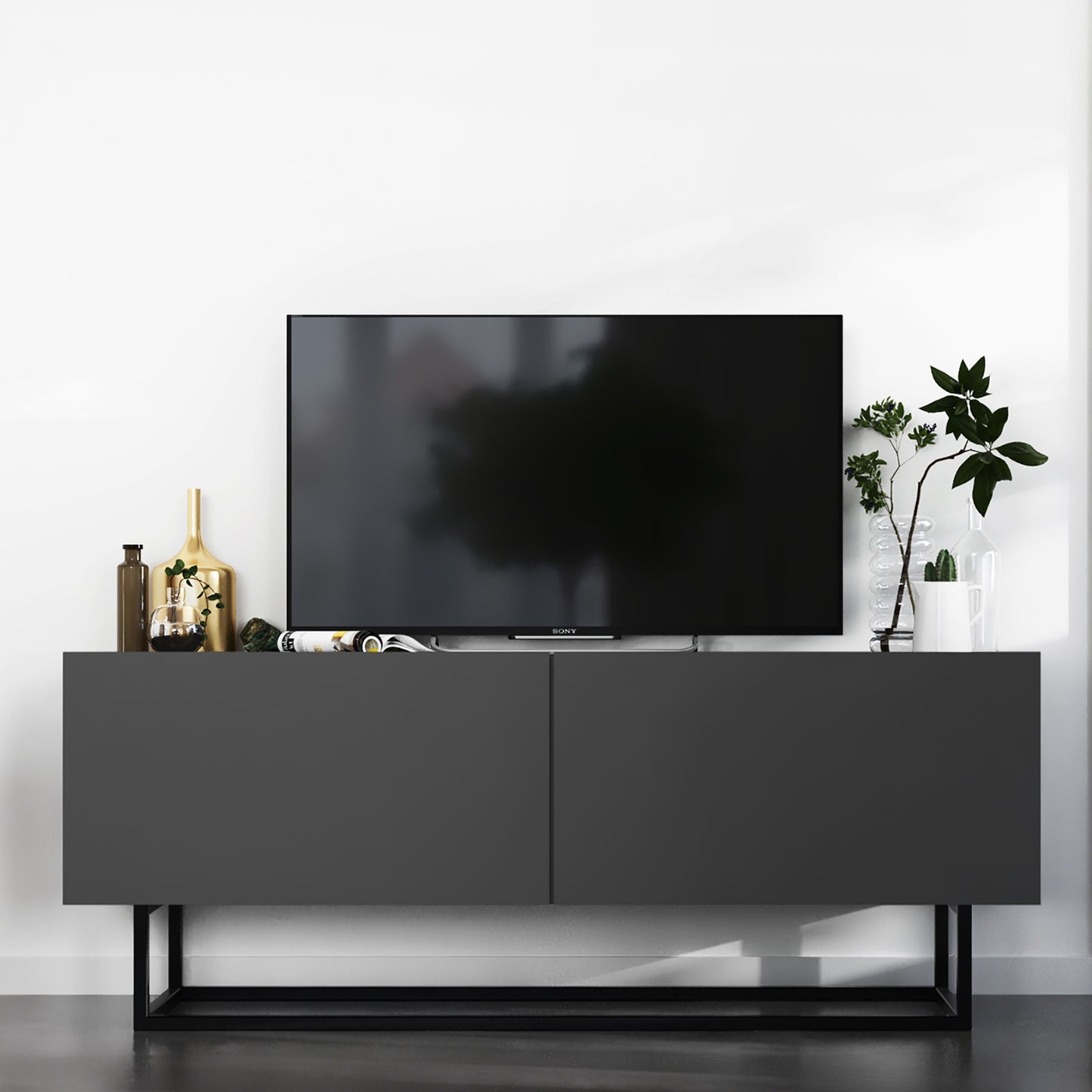 Enjoy Minimalist Freestanding TV Unit with Metal Base – Graphite
