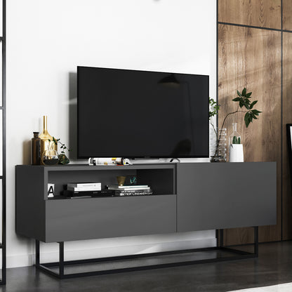 Enjoy Minimalist Freestanding TV Unit with Open Shelf and Metal Base – Graphite