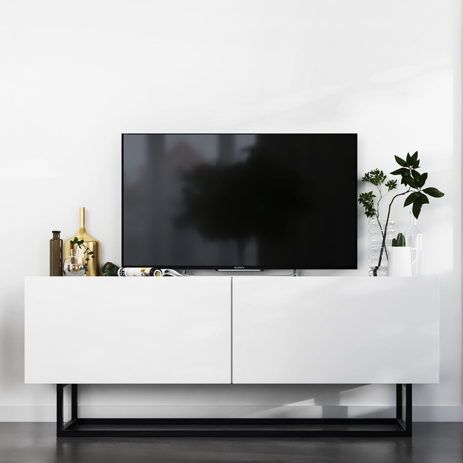 Enjoy Minimalist Freestanding TV Unit with Metal Base – White