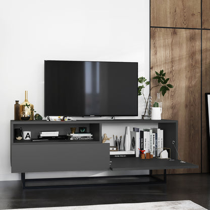 Enjoy Minimalist Freestanding TV Unit with Open Shelf and Metal Base – Graphite