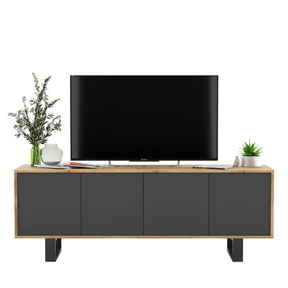 Apollo Modern TV Unit with 4-Door Design and Metal Legs – Grey / Oak Wotan