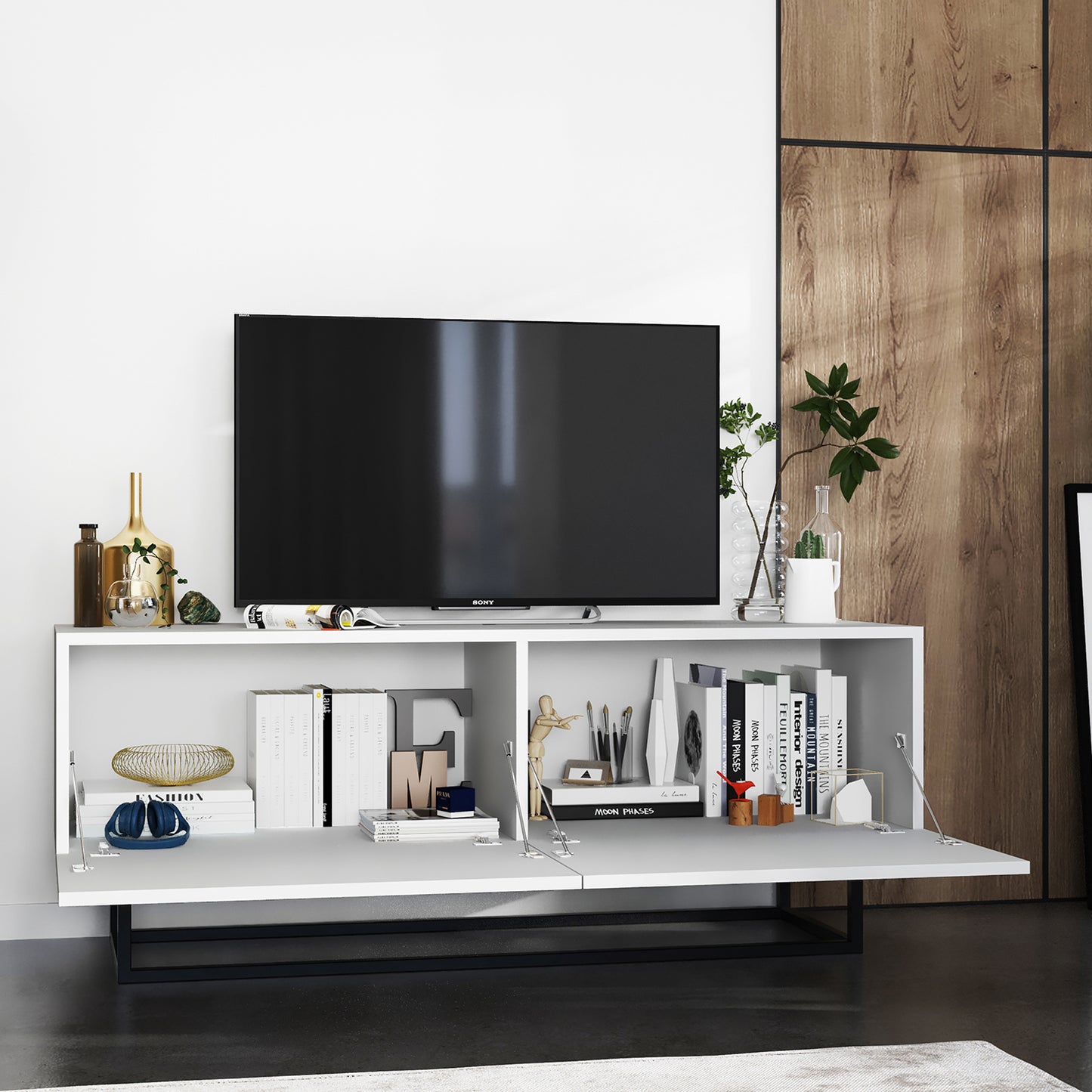 Enjoy Minimalist Freestanding TV Unit with Metal Base – White