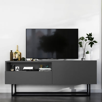 Enjoy Minimalist Freestanding TV Unit with Open Shelf and Metal Base – Graphite