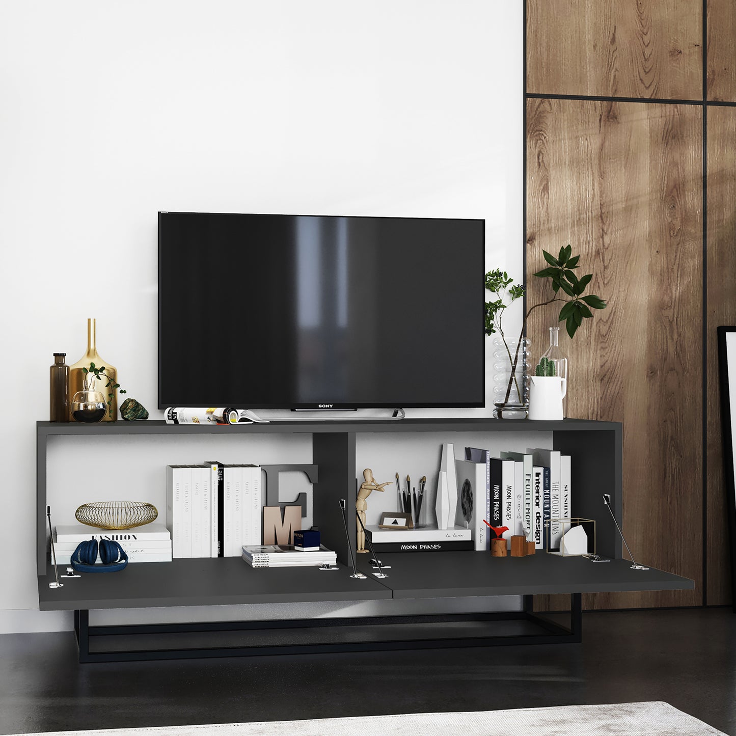 Enjoy Minimalist Freestanding TV Unit with Metal Base – Graphite