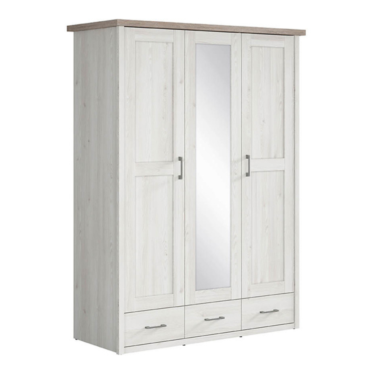 Loca Three-Door Wardrobe with Mirror and Drawers - Sibiu Larch / Dark Sonoma Oak