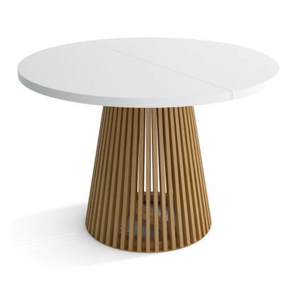 Ruston Round Extendable Table with Slats - White / Gold Craft Oak