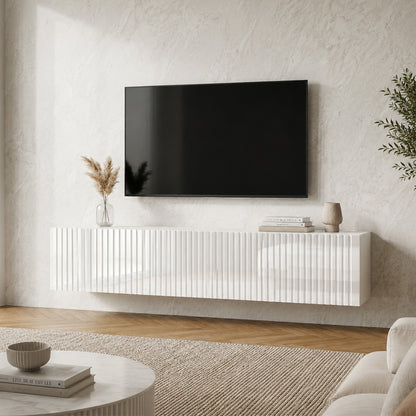 Joyce Wall Mounted TV Unit Modern Fluted Gloss Finish 150cm - White Gloss