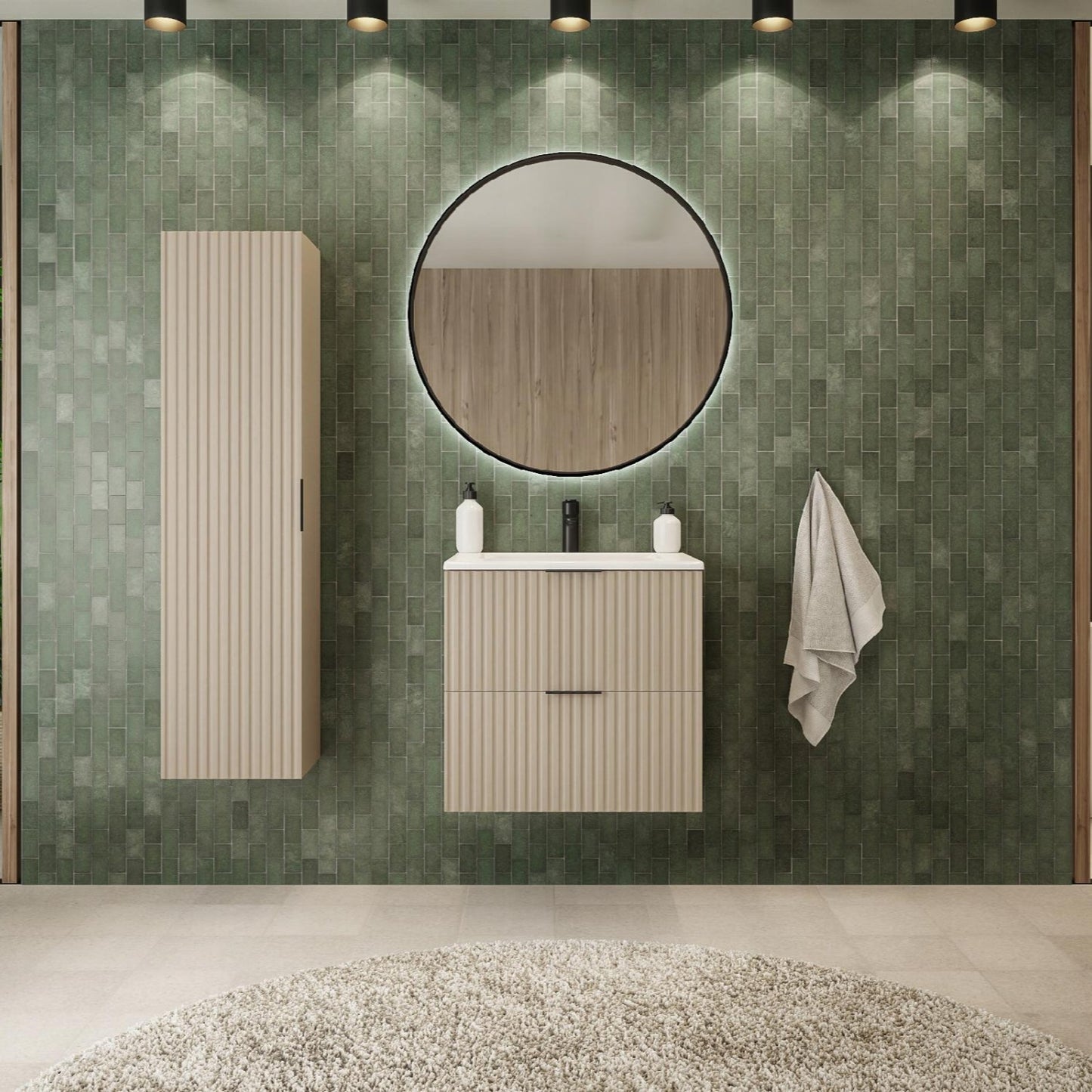 Flow 2 Drawer Standing Bathroom 60cm Vanity Cabinet with Basin - Cashmere