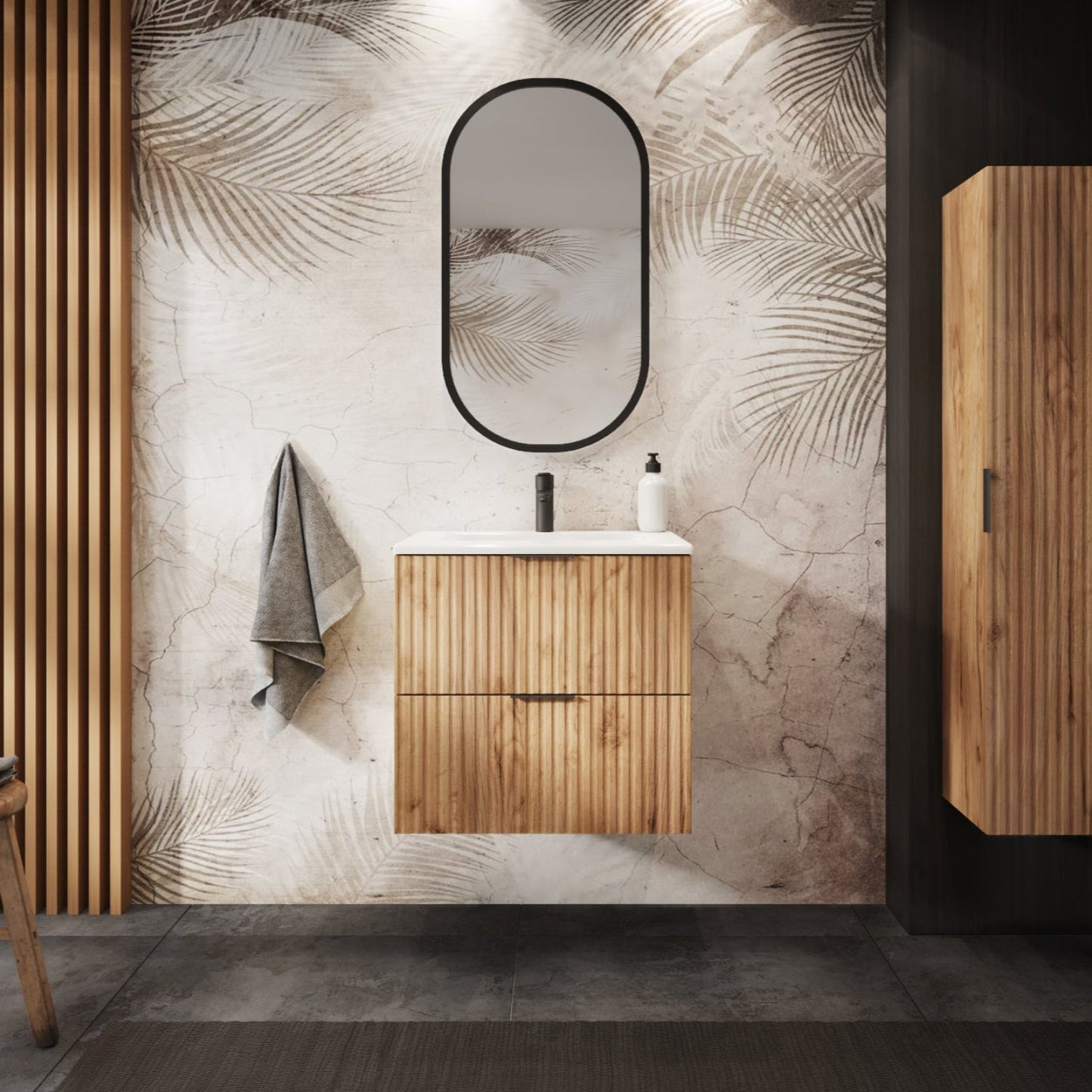 Flow 2 Drawer Bathroom Vanity Cabinet Vanity Unit with Basin 60cm - Gold Craft Oak