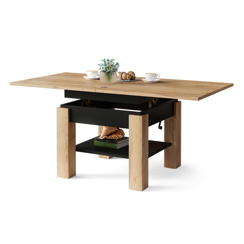 Clara 2 in 1 Extending Coffee / Dining Table 75-150cm - Gold Craft Oak / Black