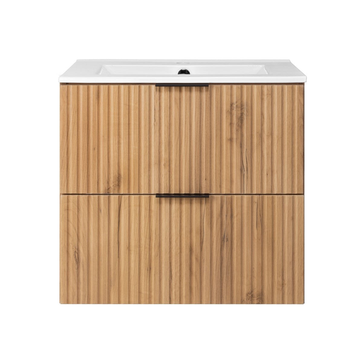 Flow 2 Drawer Bathroom Vanity Cabinet Vanity Unit with Basin 60cm - Gold Craft Oak