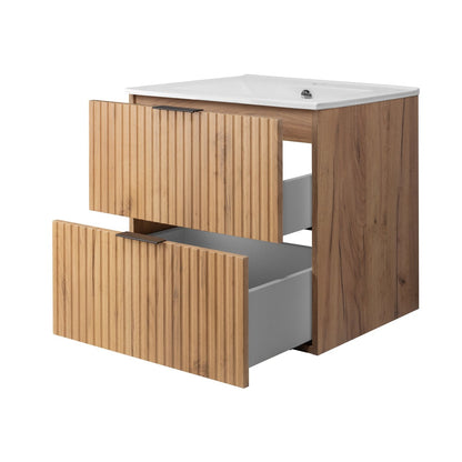 Flow 2 Drawer Bathroom Vanity Cabinet Vanity Unit with Basin 60cm - Gold Craft Oak