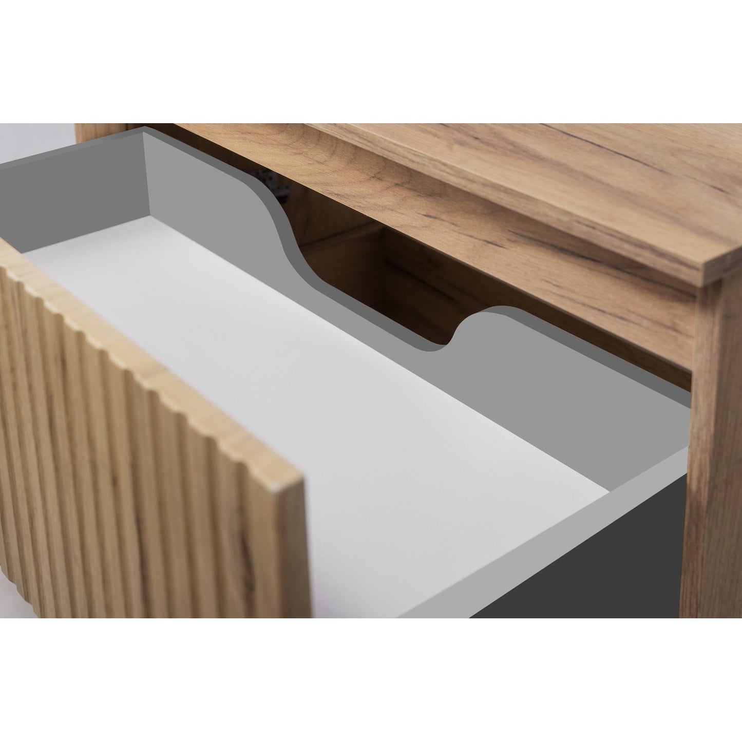 Flow Wall-Mounted 2 Drawer Bathroom Vanity Cabinet with Worktop 80cm - Gold Craft Oak