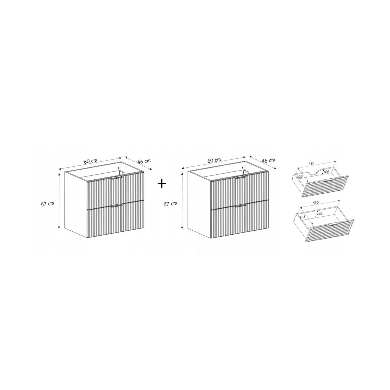 Flow Bathroom Set of 2 Standing Vanity Cabinets with Basin 120cm - Cashmire