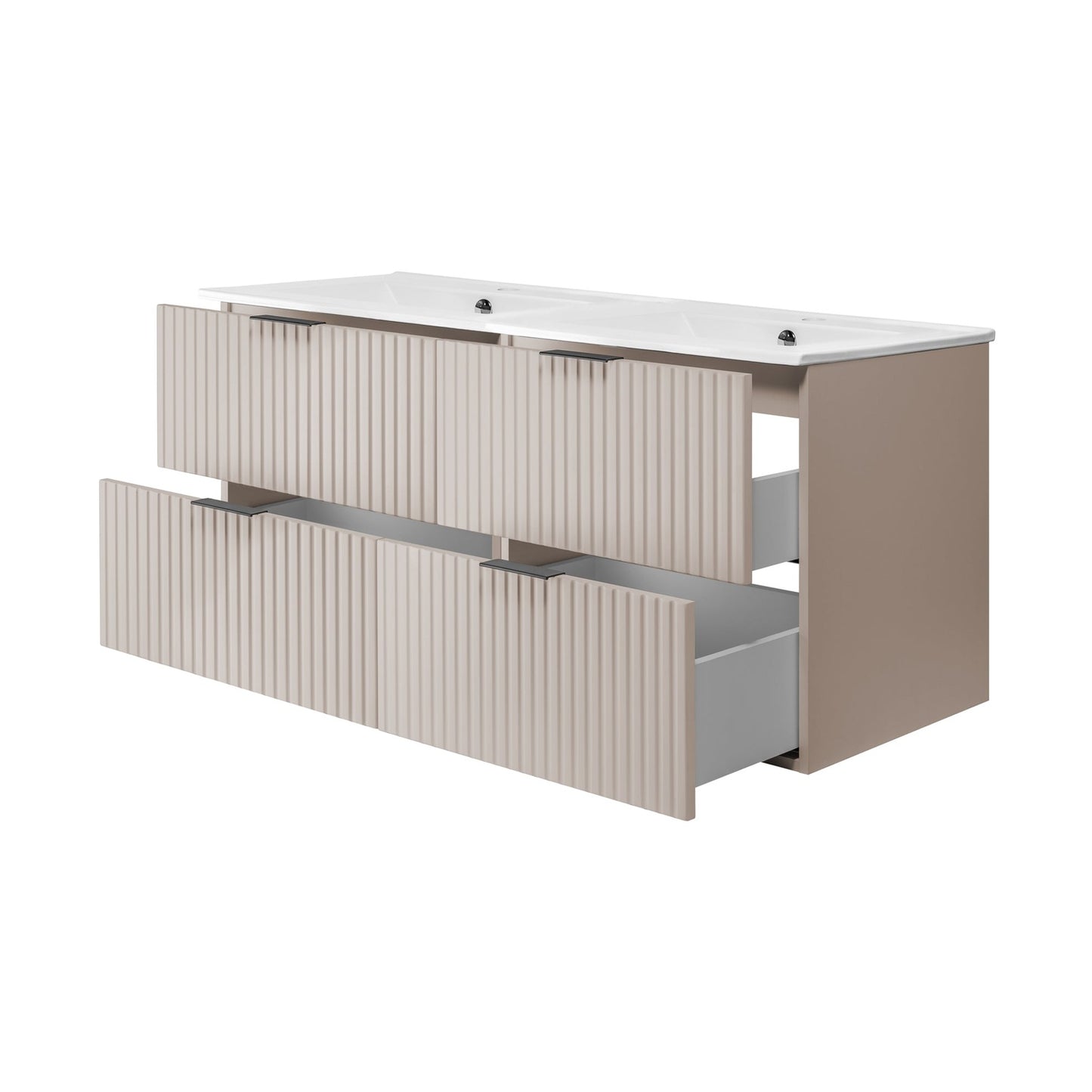 Flow Set of 2 Bathroom Vanity Cabinets 120cm with Two Basins - Cashmere