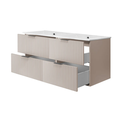 Flow Set of 2 Bathroom Vanity Cabinets 120cm with Two Basins - Cashmere