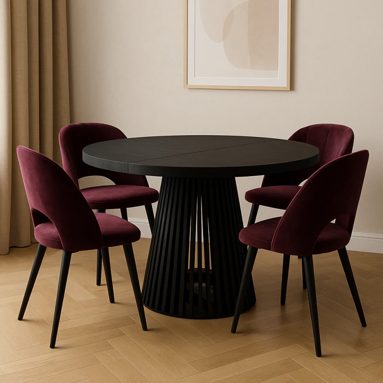 Ruston Round Extendable Table with Slats - Black