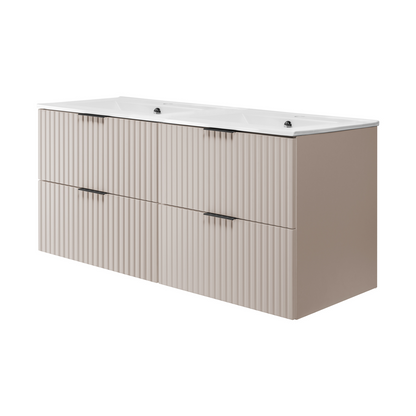 Flow Set of 2 Bathroom Vanity Cabinets 120cm with Two Basins - Cashmere