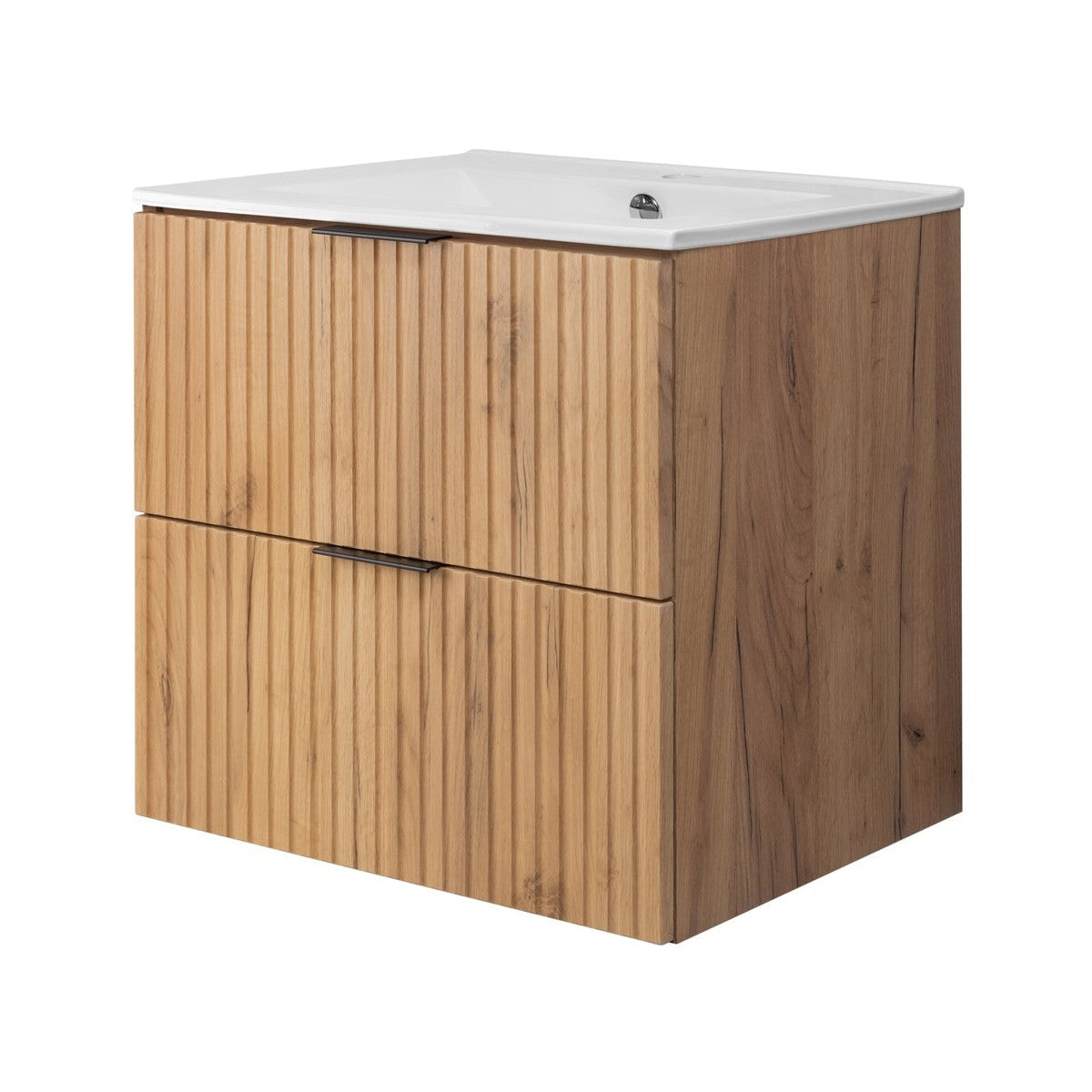 Flow 2 Drawer Bathroom Vanity Cabinet Vanity Unit with Basin 60cm - Gold Craft Oak