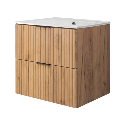 Flow 2 Drawer Bathroom Vanity Cabinet Vanity Unit with Basin 60cm - Gold Craft Oak