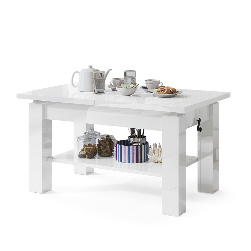 Alva 2 in 1 Extending Coffee / Dining Table 110-150cm - White Gloss