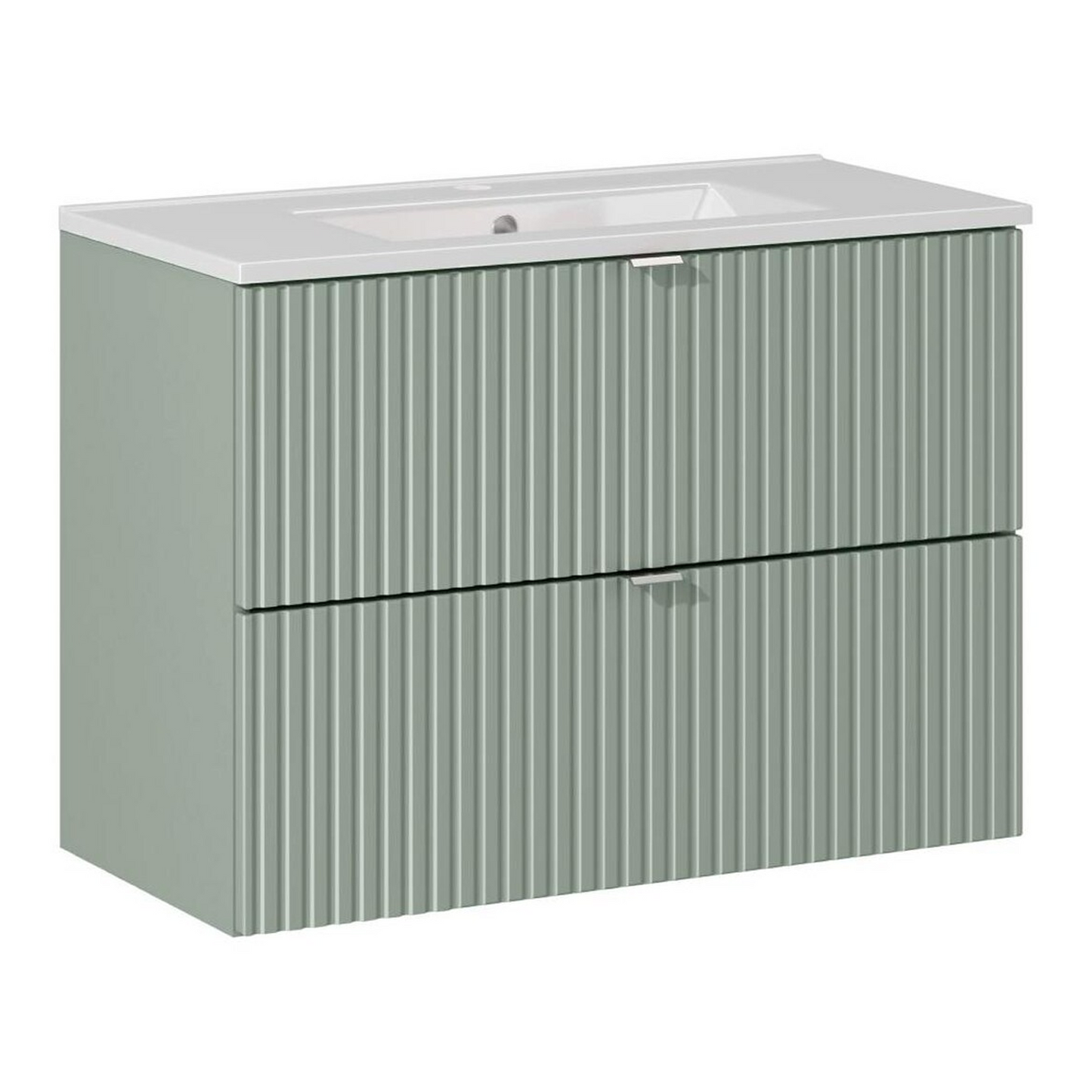 Line Reed 2 Drawer Bathroom Cabinet Vanity Unit 80cm with Built-In Basin - Sage