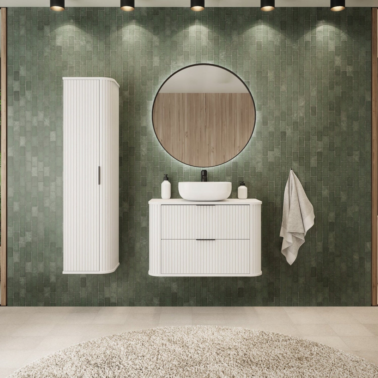 Elegance Glamour Style 2 Bathroom Wall Cabinets Set 35cm & 120cm - White