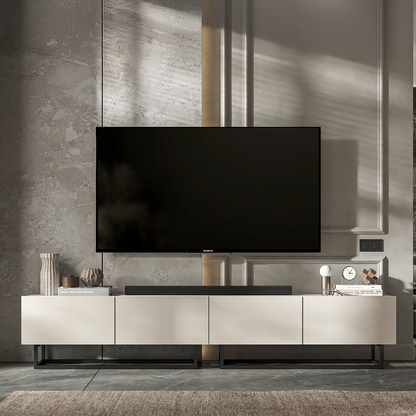 Enjoy Minimalist Freestanding TV Unit with Metal Base 4-Door Wide Design - Cashmere