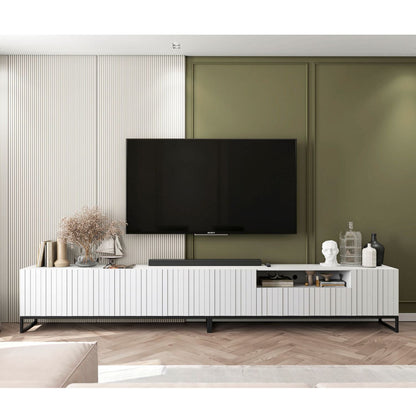 Elpis Glamour Standing TV Cabinet Media Unit with Storage Extra Long 4DK 300cm - White Matt / Black Frame