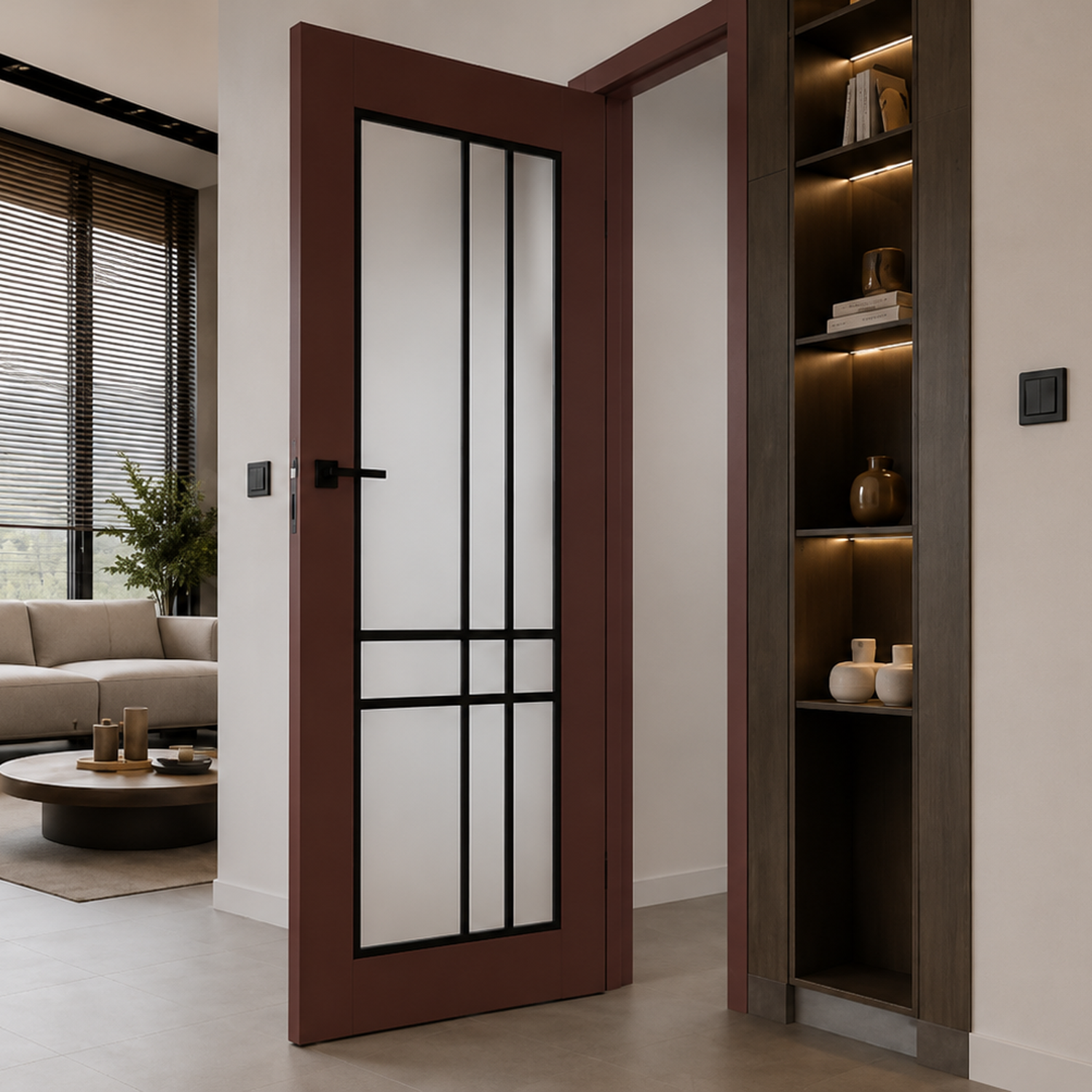 Piano 50 Frosted Glass Internal Rebated Door Set with Frame and Handle - Clay