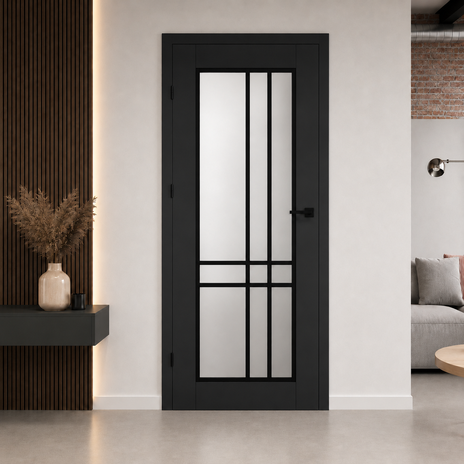 Piano 50 Frosted Glass Internal Rebated Door Set with Frame and Handle - Black Matt
