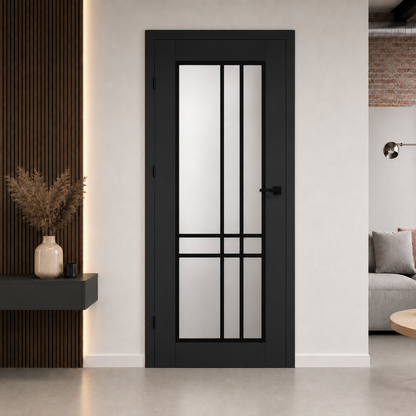 Piano 50 Frosted Glass Internal Rebated Door Set with Frame and Handle - Black Matt